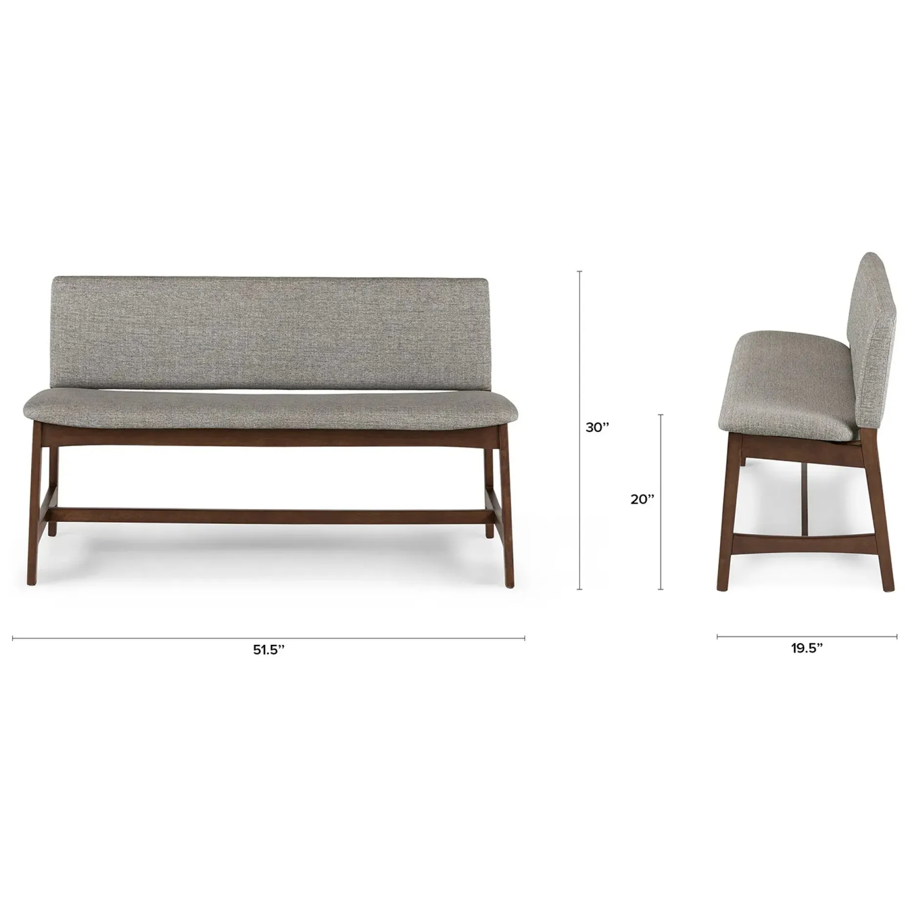Nosh 51.5" Bench - Walnut and Quarry Gray