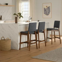 Nosh Counter Stool - Walnut and Denim Blue