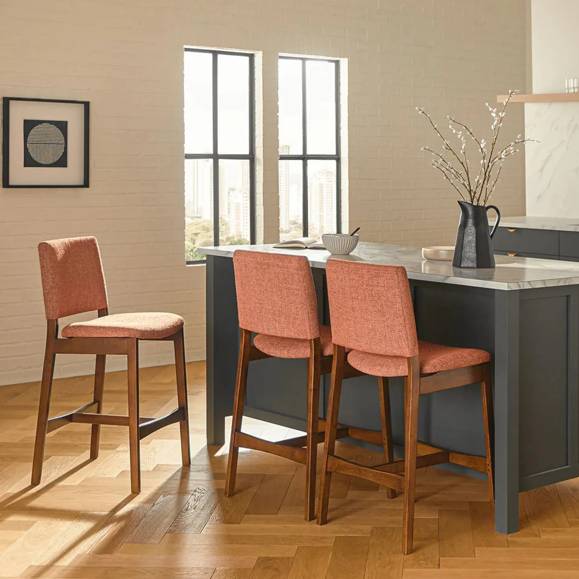 Nosh Counter Stool - Walnut and Rosehip Orange