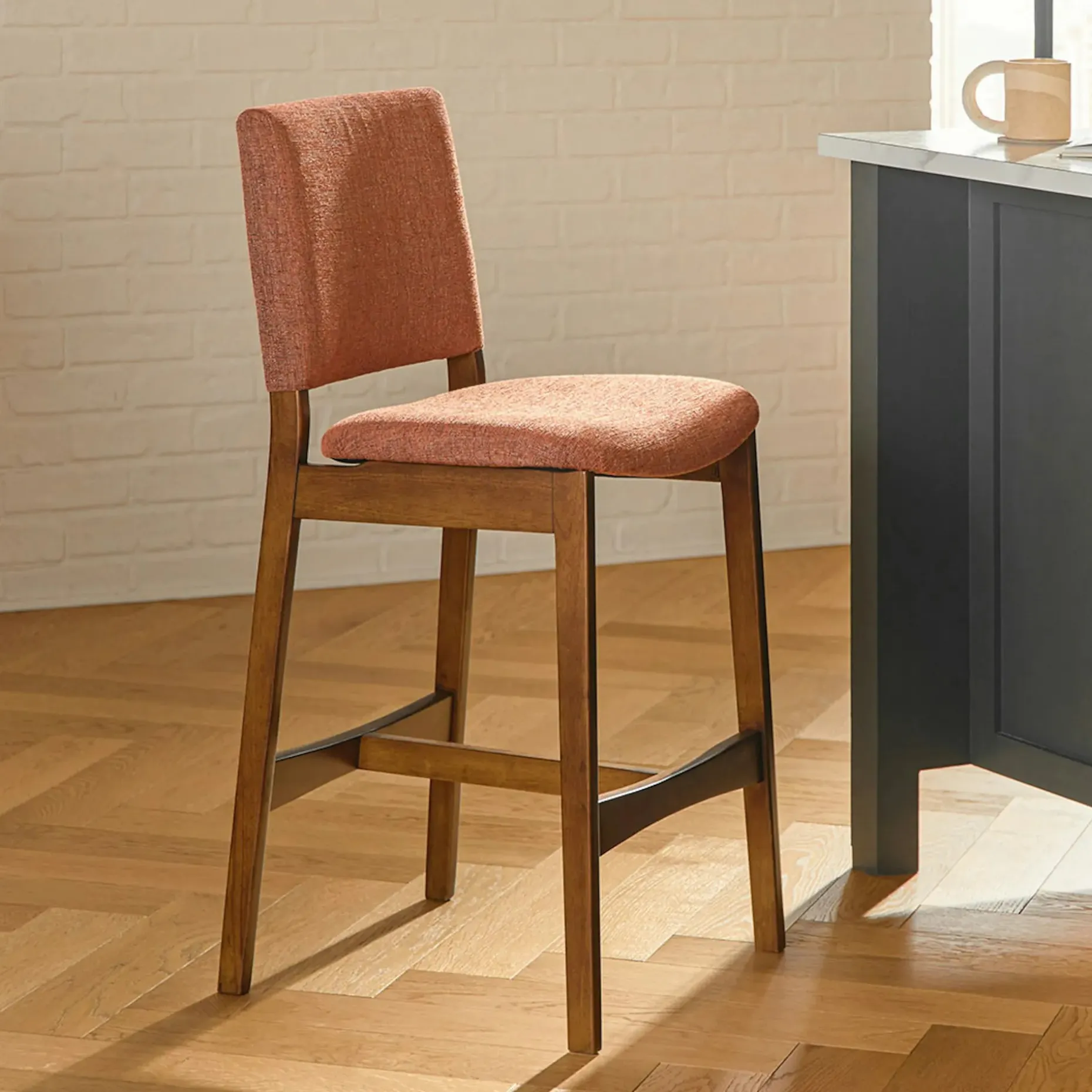 Nosh Counter Stool - Walnut and Rosehip Orange
