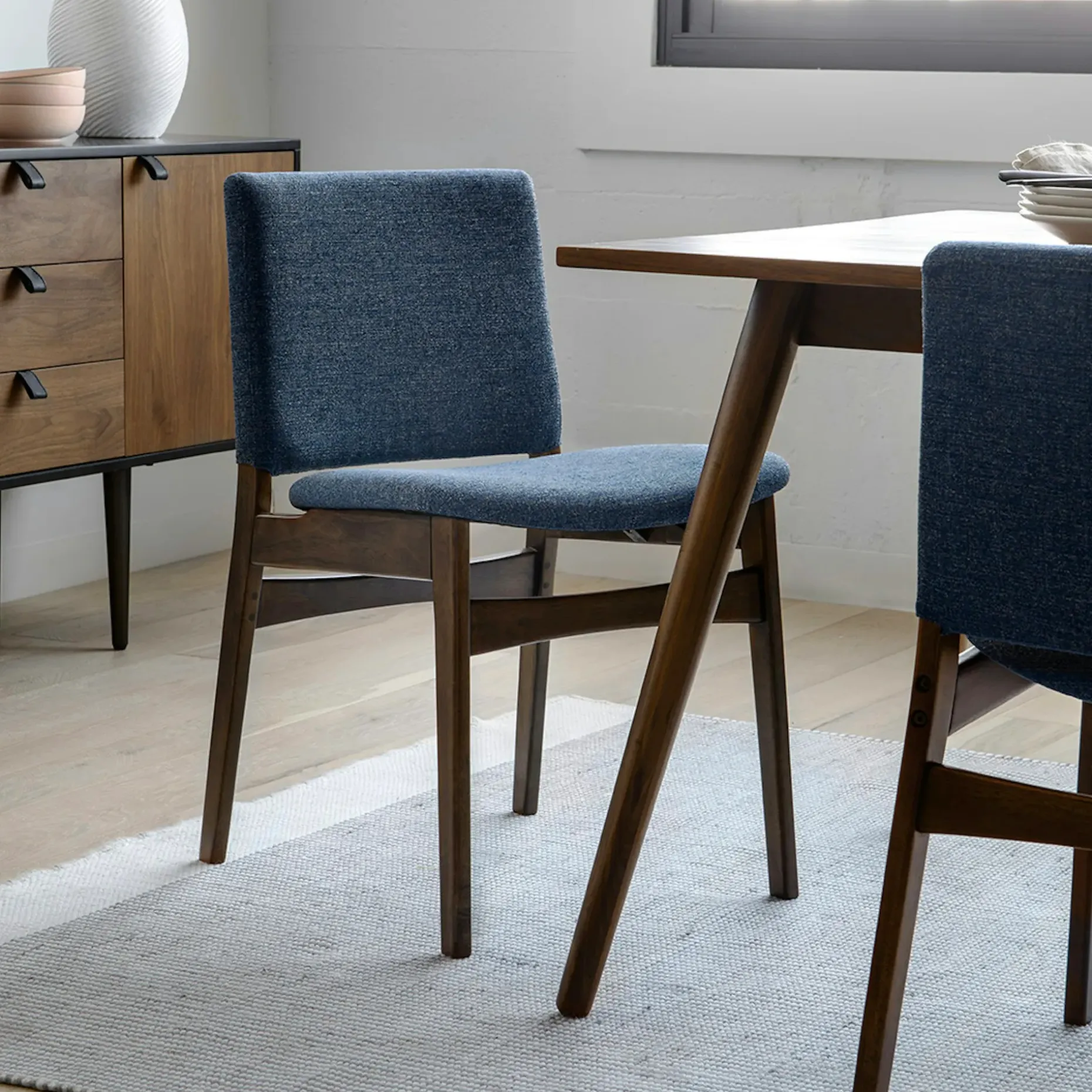 Nosh Dining Chair - Walnut and Denim Blue