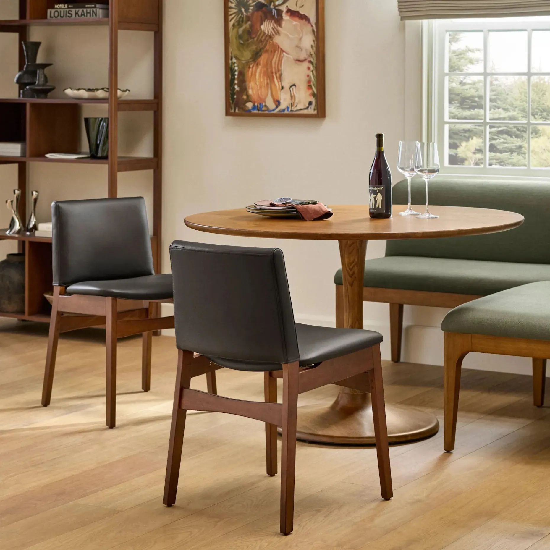 Nosh Leather Dining Chair - Walnut and Black