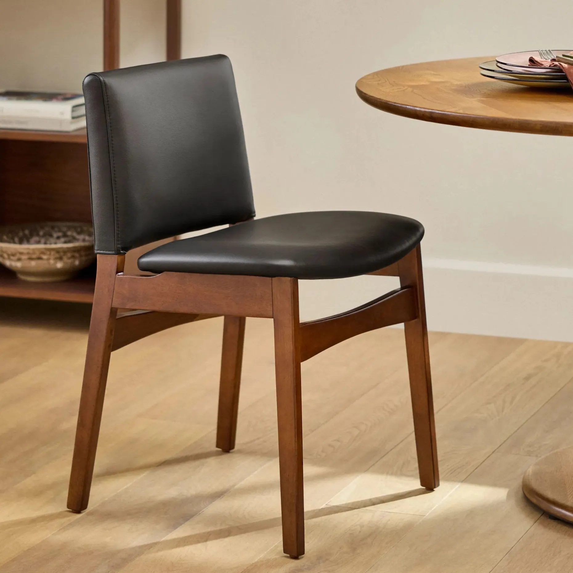 Nosh Leather Dining Chair - Walnut and Black
