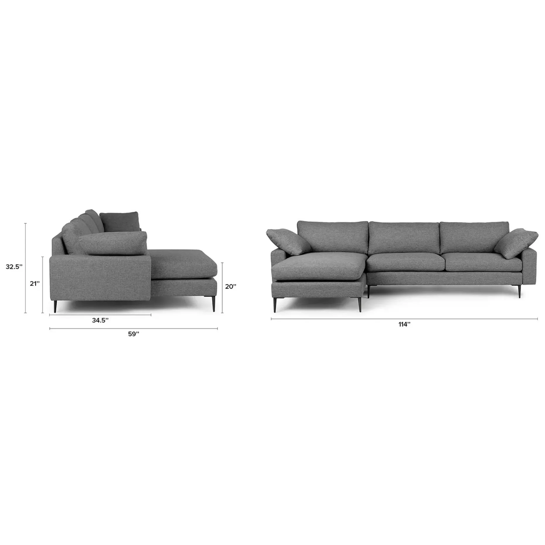 Nova 114" Reversible Sectional - Gravel Gray