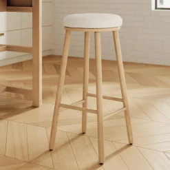 Nurmi Bar Stool - White Oak and Ivory Wool Bouclé