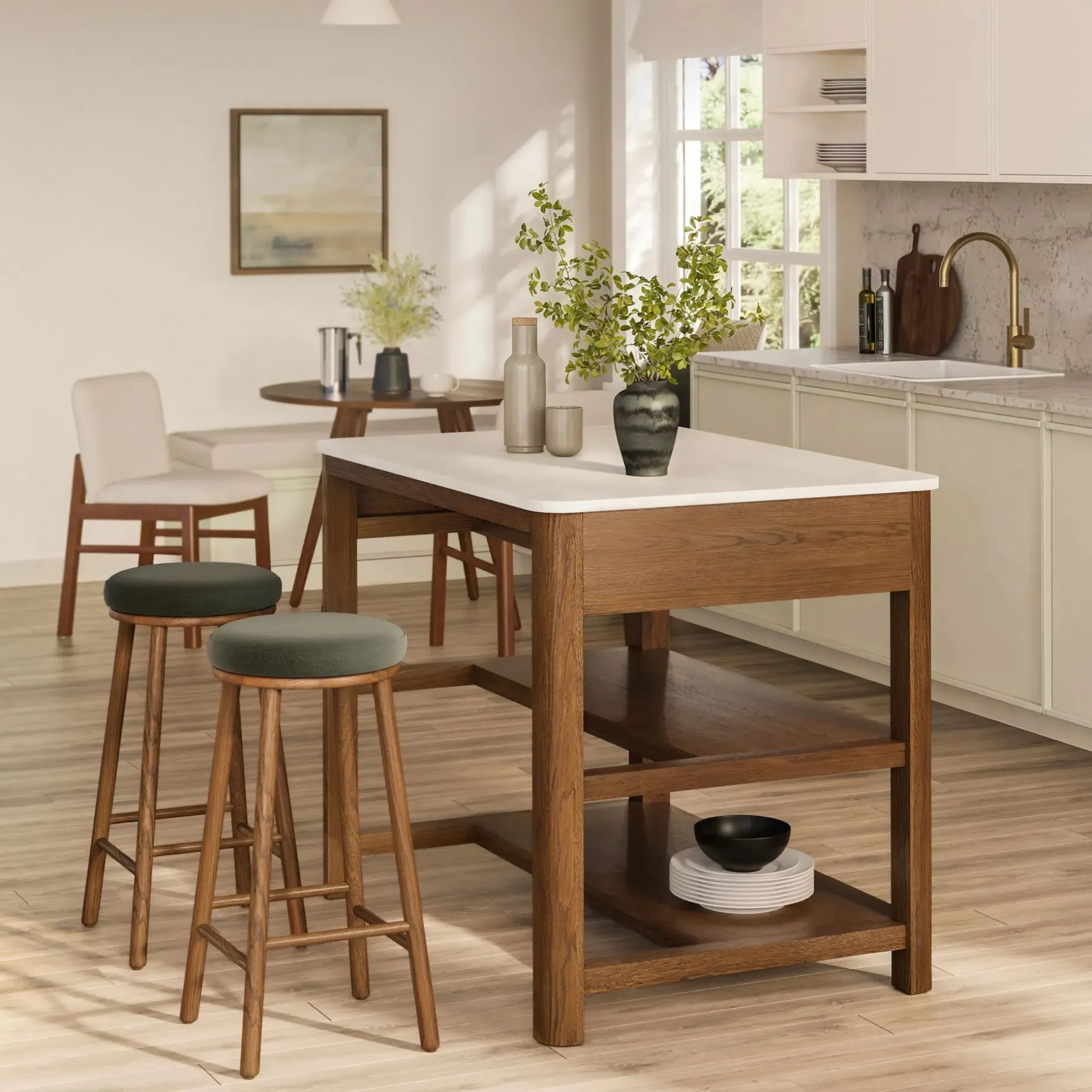 Nurmi Counter Stool - Smoked Oak and Felted Green