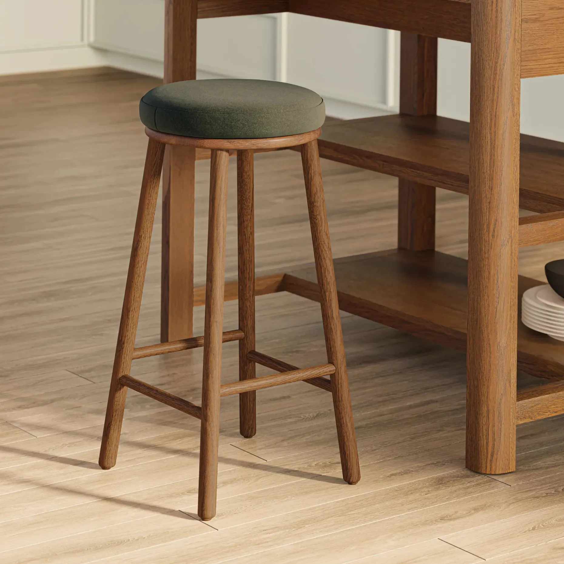 Nurmi Counter Stool - Smoked Oak and Felted Green