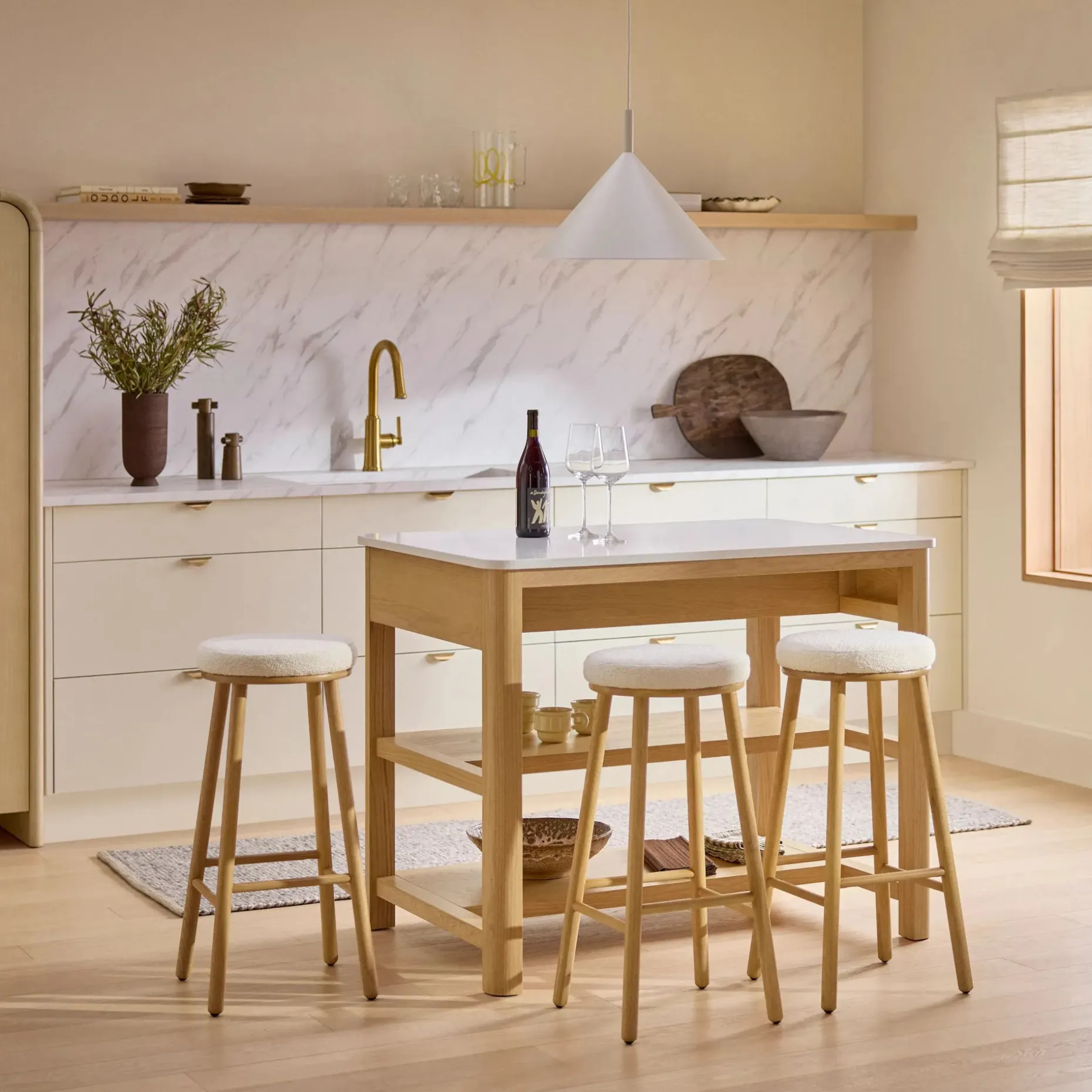 Nurmi Counter Stool - White Oak and Ivory Wool Bouclé
