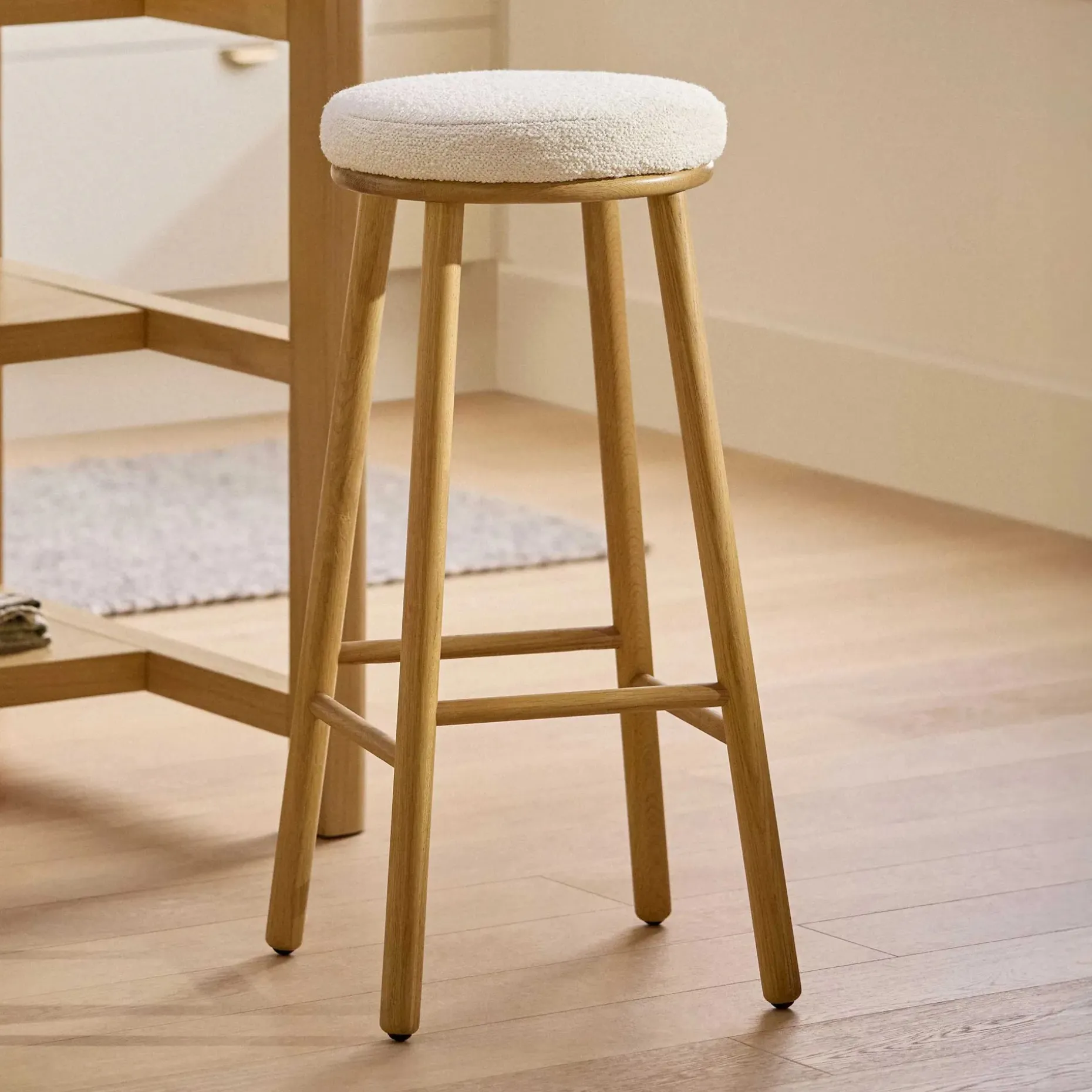 Nurmi Counter Stool - White Oak and Ivory Wool Bouclé