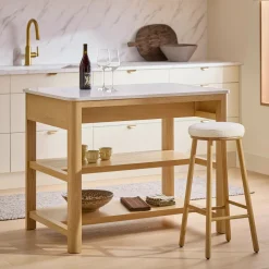 Nurmi Counter Stool - White Oak and Ivory Wool Bouclé