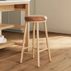 Nurmi Leather Counter Stool - White Oak and Lucia Tan