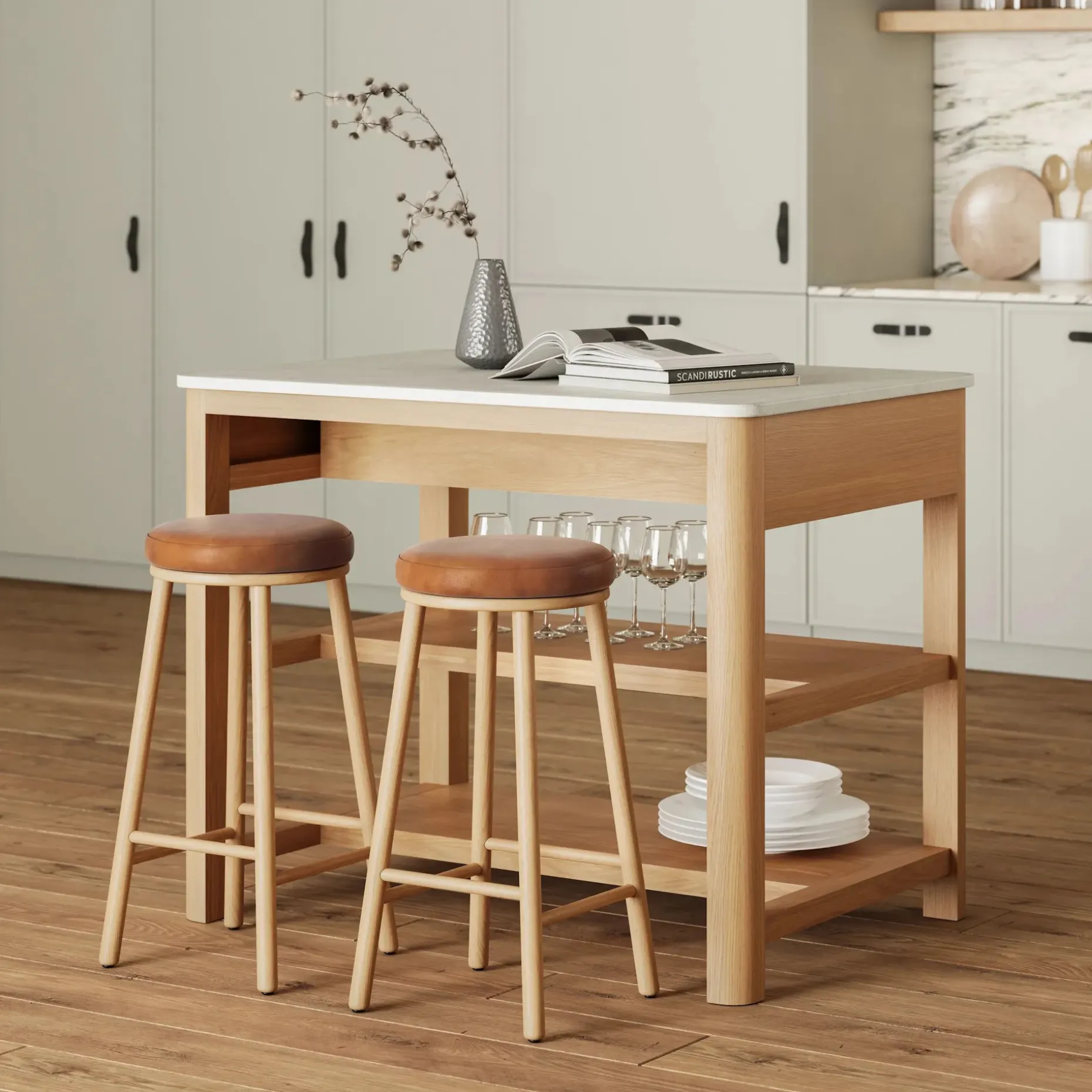 Nurmi Leather Counter Stool - White Oak and Lucia Tan