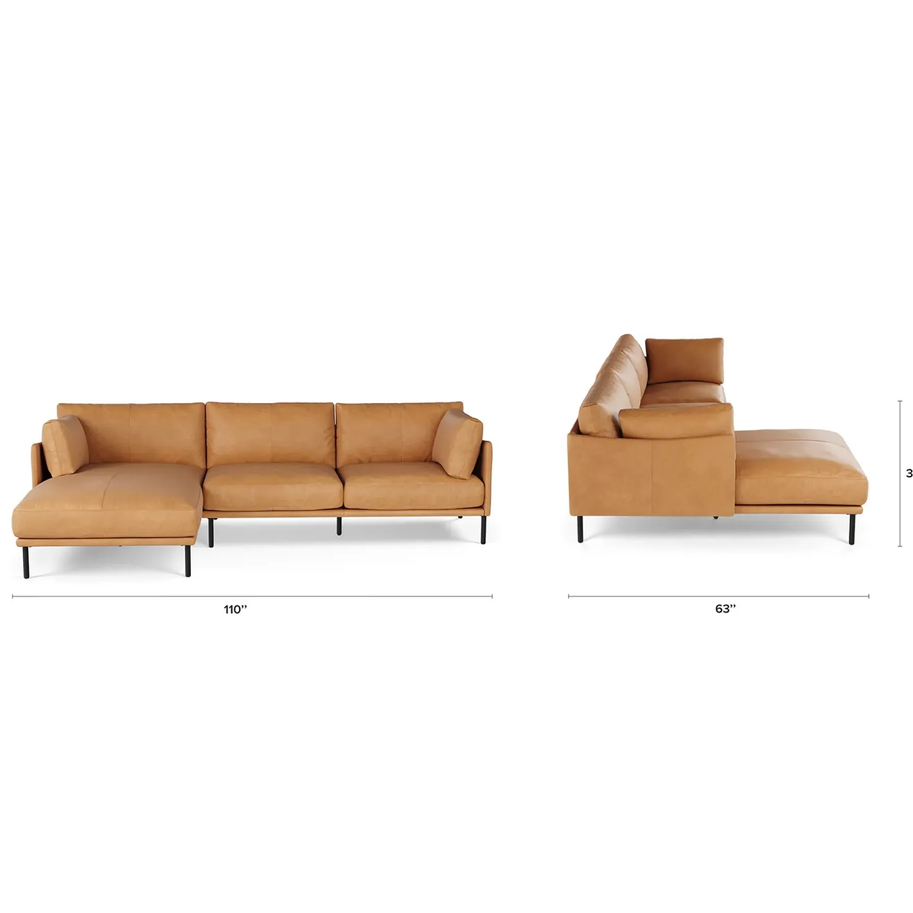Olsen 110" Leather Left Sectional - Charme Tan