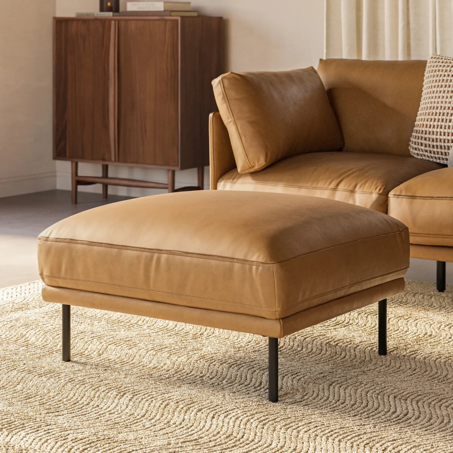 Olsen 32.5" Leather Ottoman - Charme Tan
