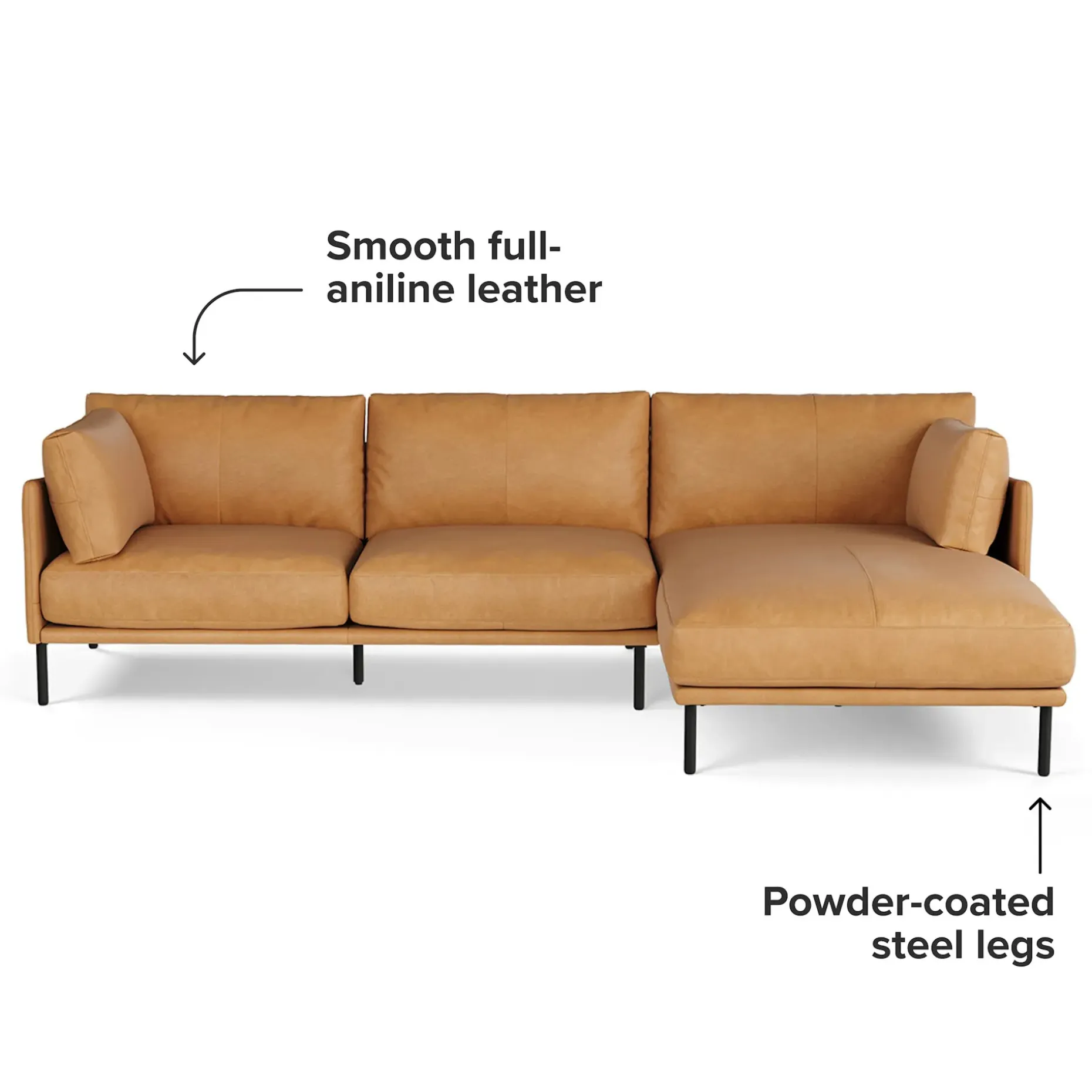 Olsen 110" Leather Right Sectional - Charme Tan
