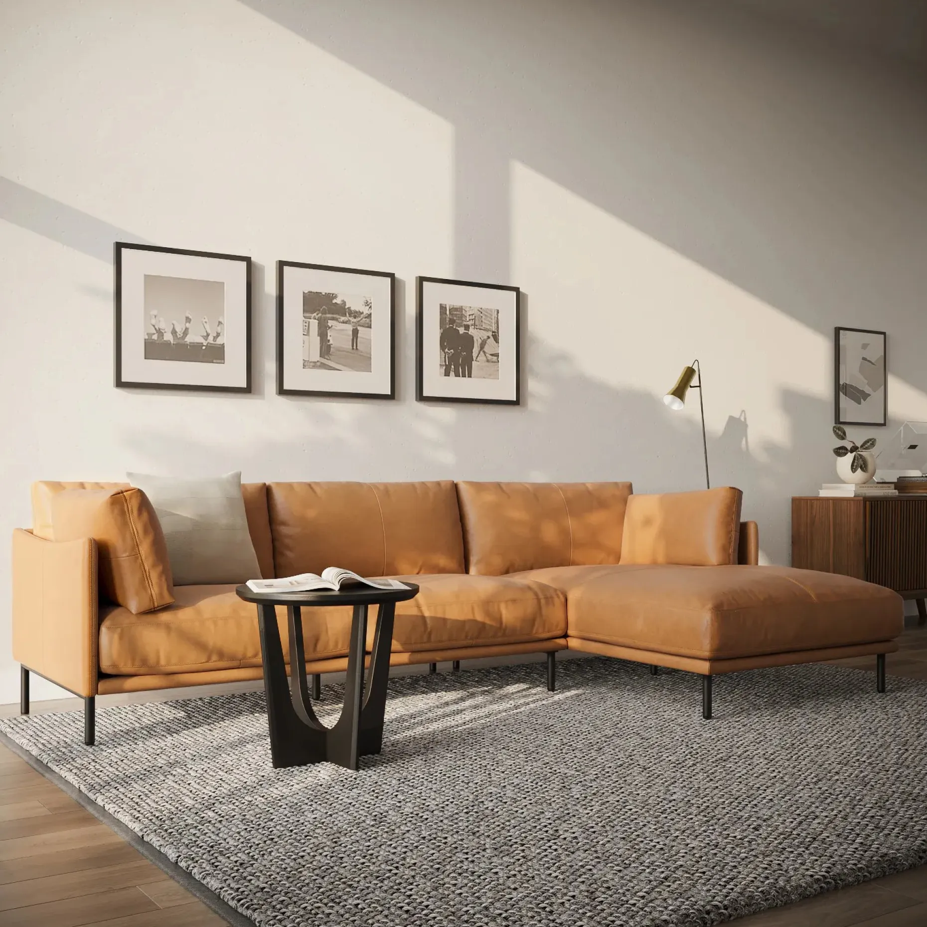 Olsen 110" Leather Right Sectional - Charme Tan