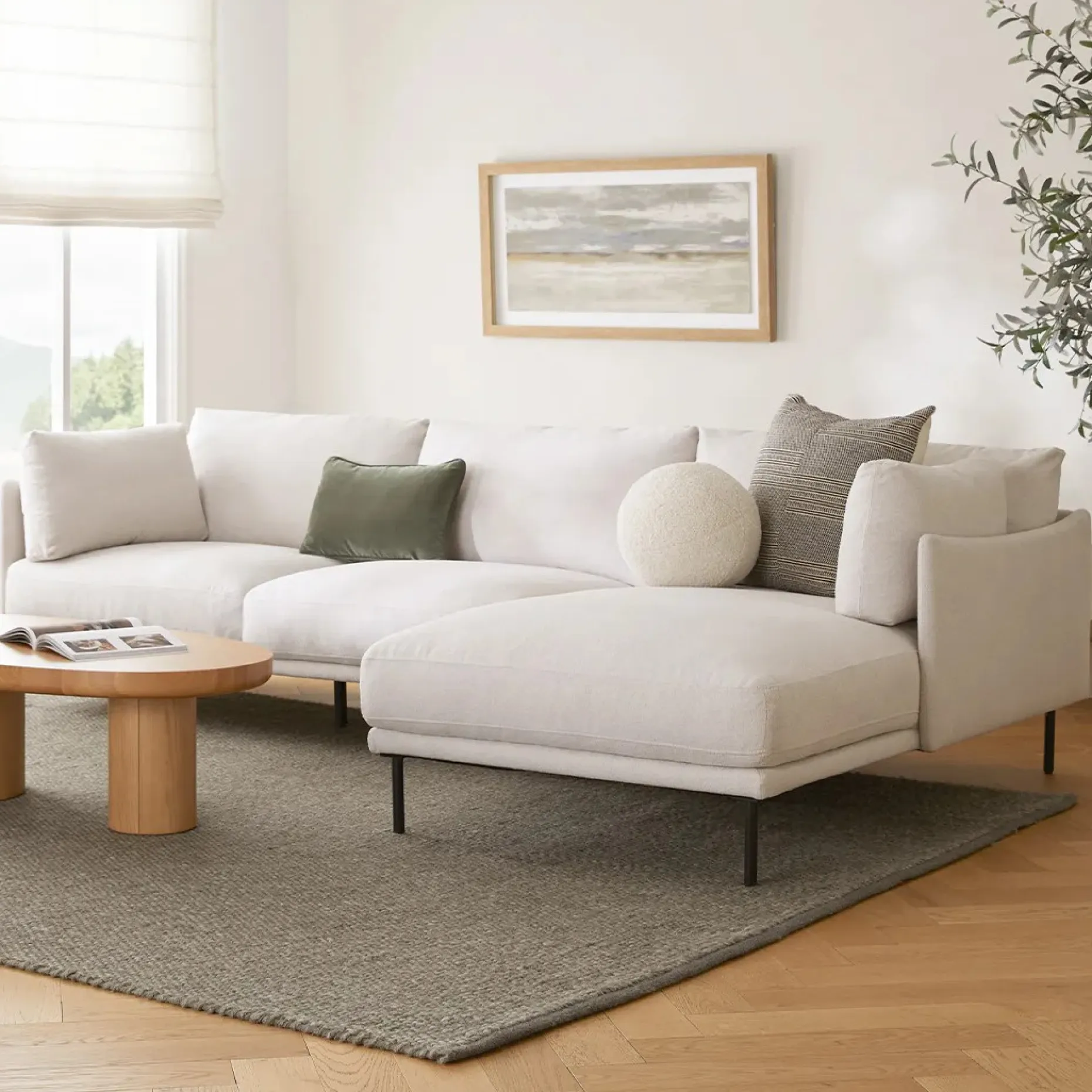 Olsen 110" Right Sectional - Ratine Ivory