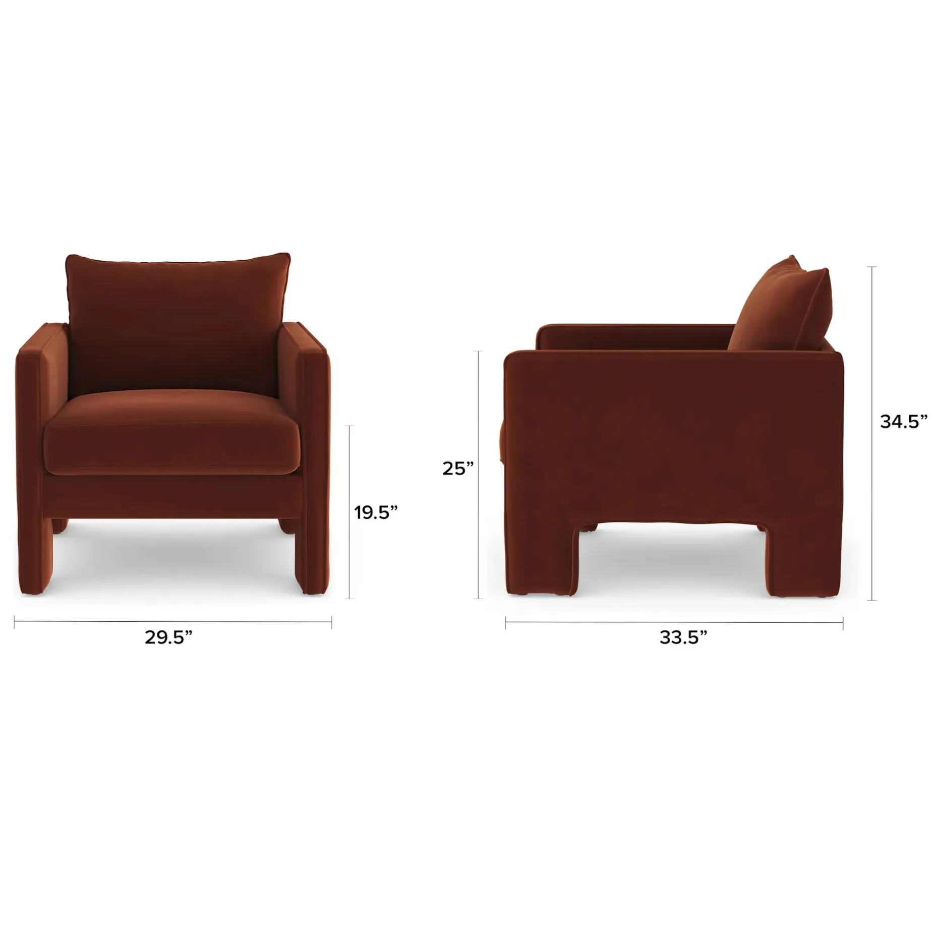 Oren 29.5" Velvet Lounge Chair - Hale Rust