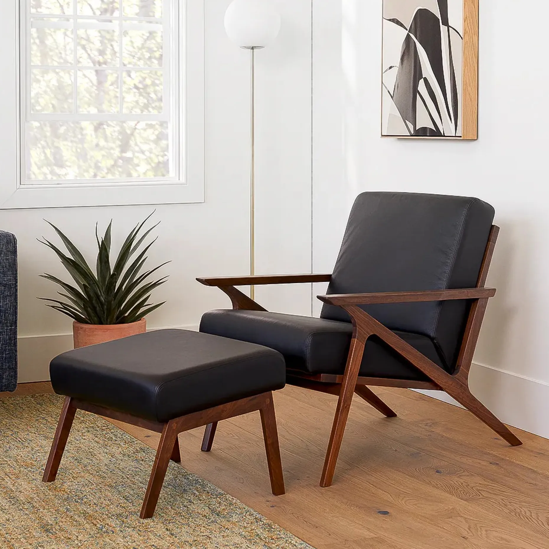 Otio 26" Leather Lounge Set - Walnut and Black