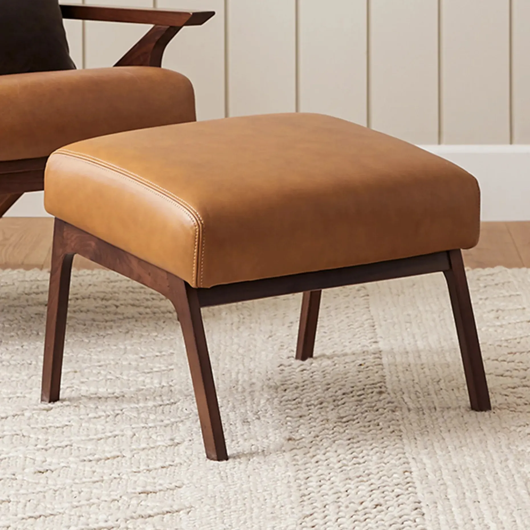 Otio 22" Leather Ottoman - Walnut and Toscana Tan