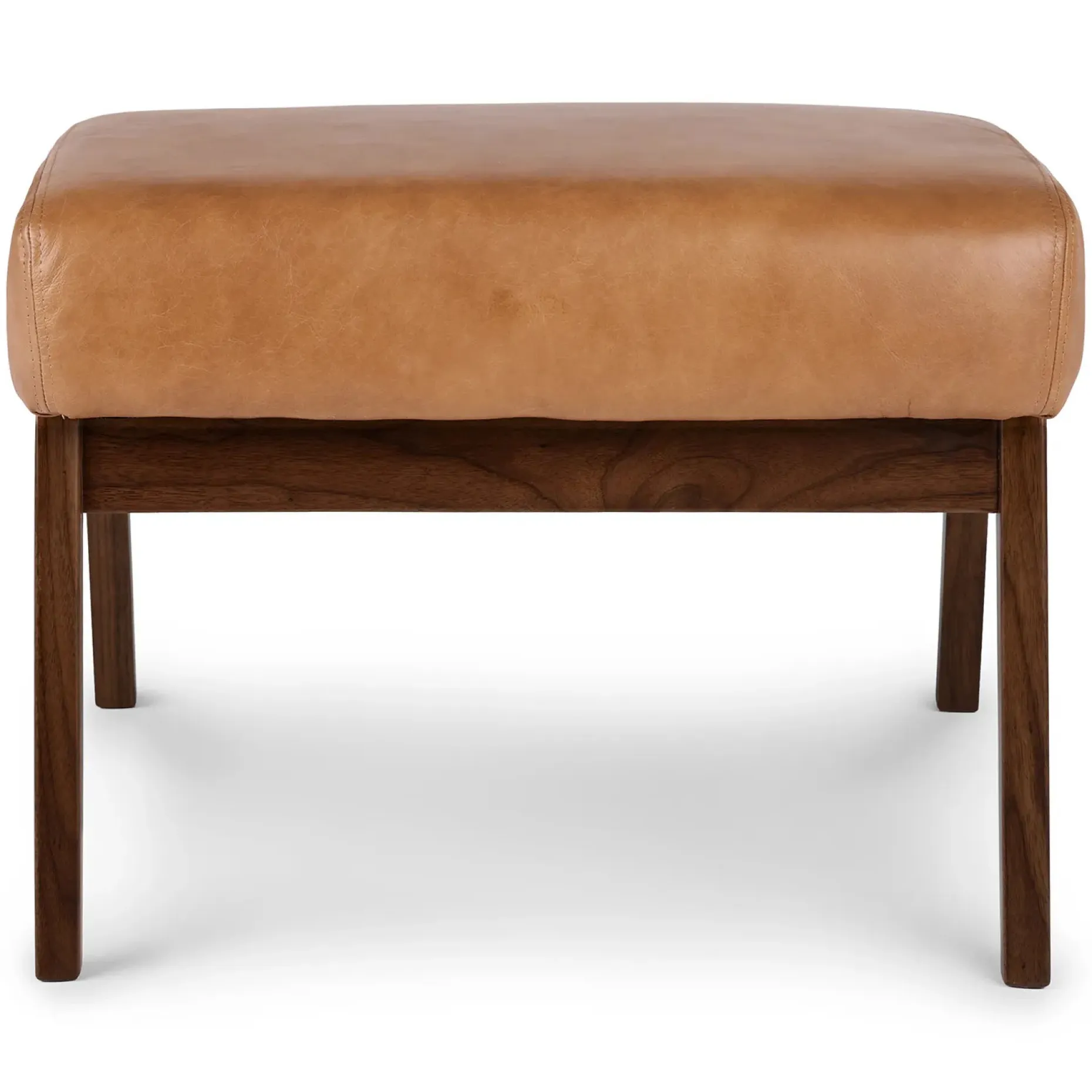 Otio 22" Leather Ottoman - Walnut and Toscana Tan