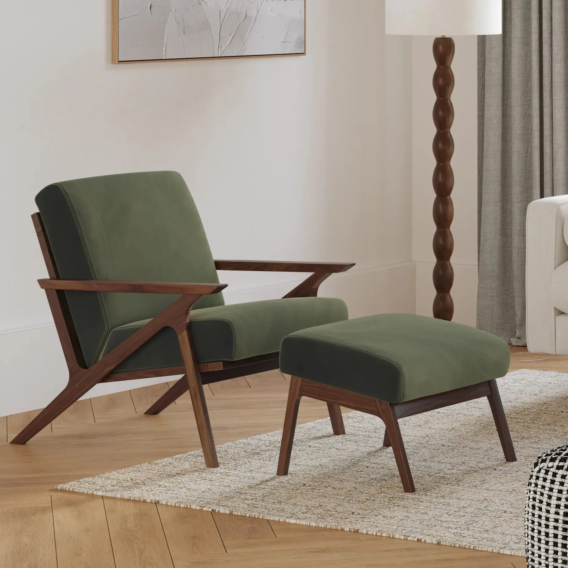 Otio 26" Velvet Lounge Set - Walnut and Hale Fir Green