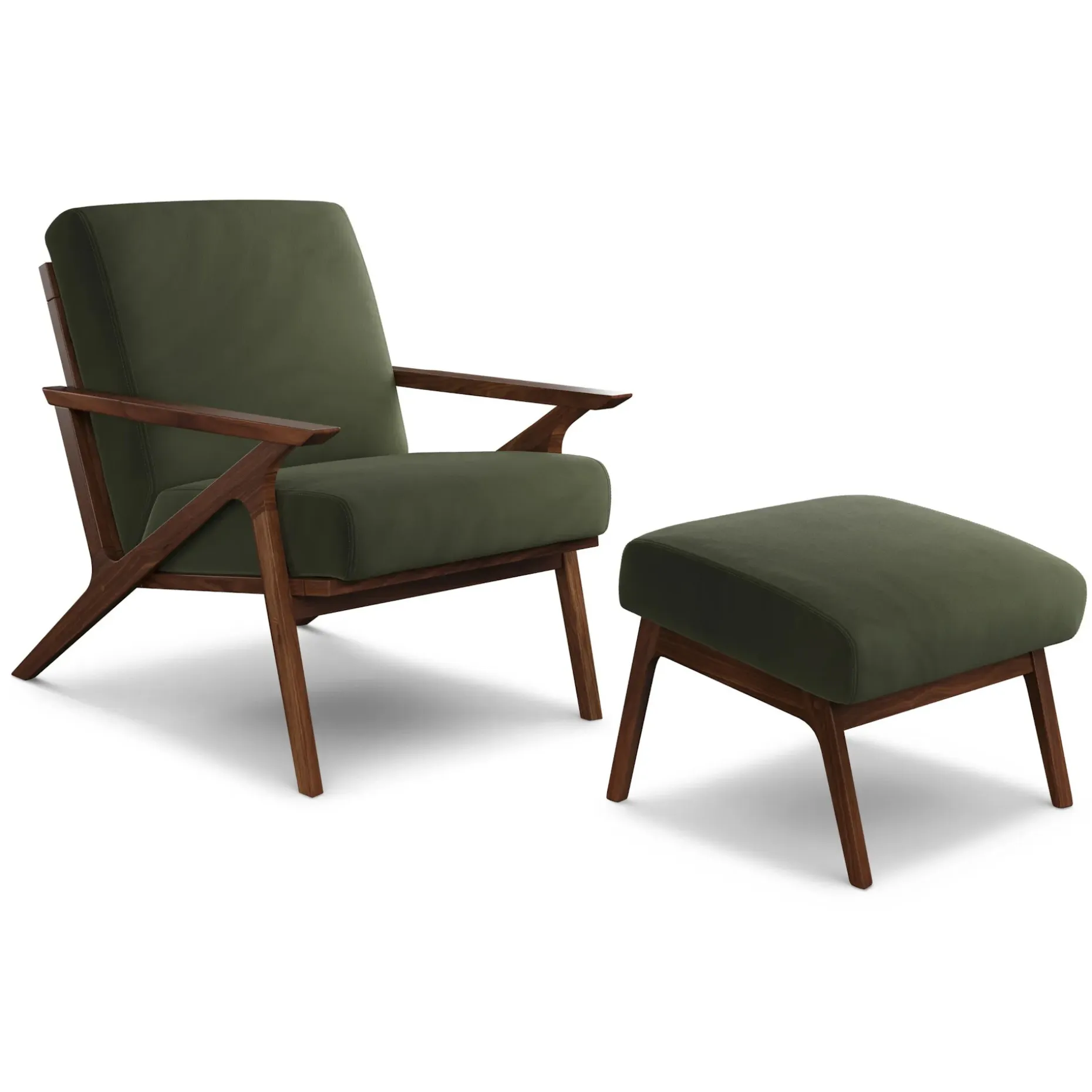 Otio 26" Velvet Lounge Set - Walnut and Hale Fir Green