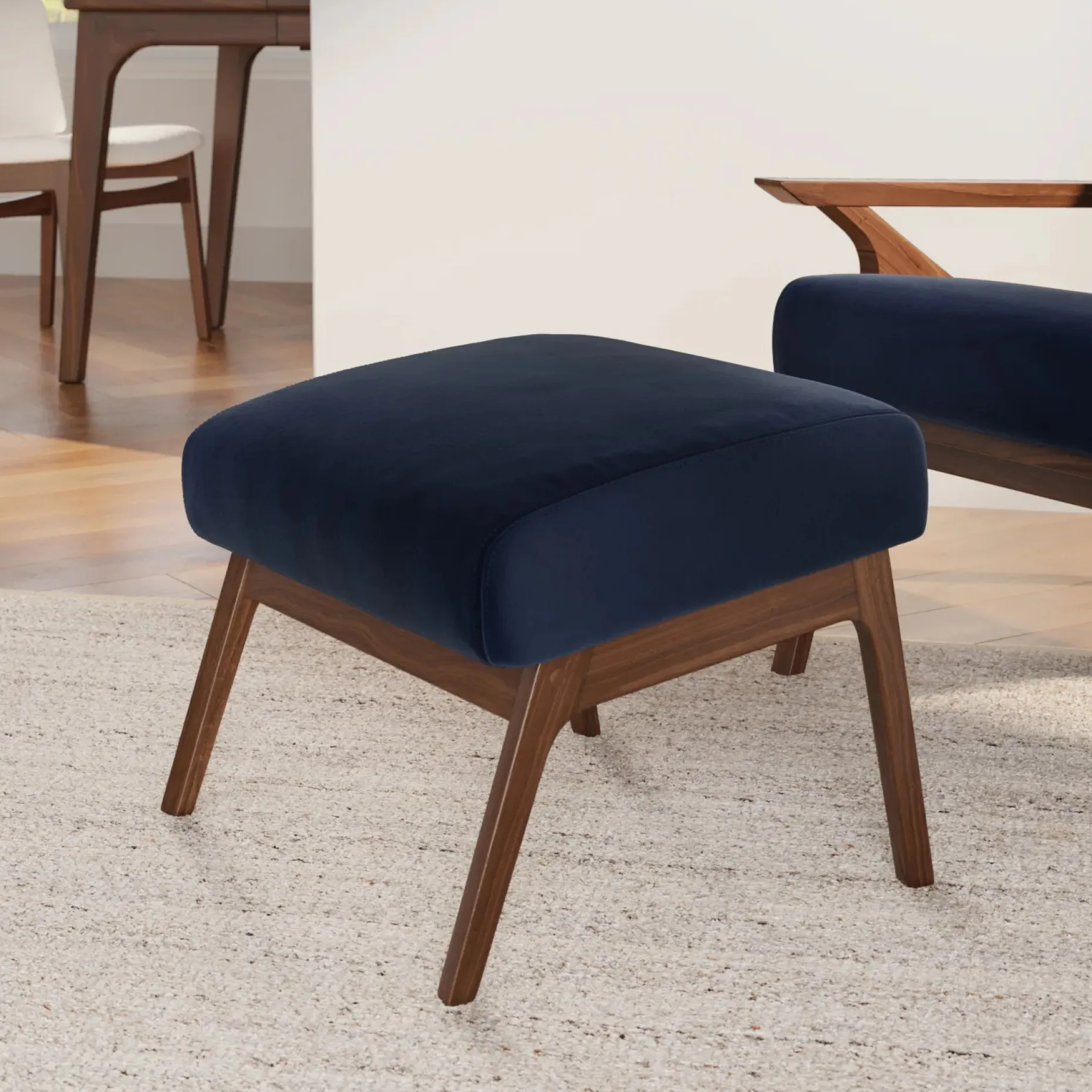 Otio 22" Velvet Ottoman - Walnut and Hale Ink