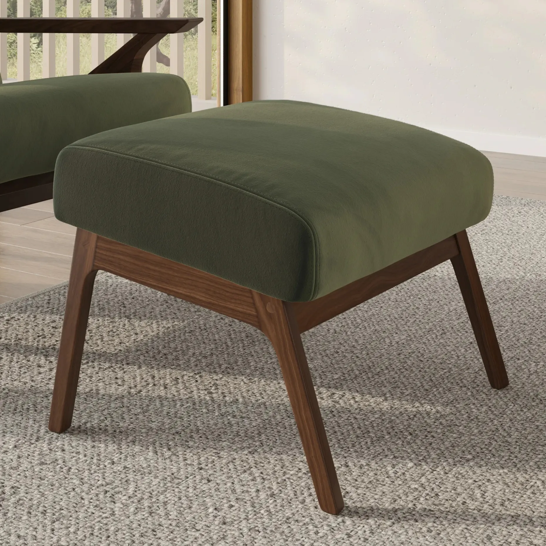 Otio 22" Velvet Ottoman - Walnut and Hale Fir Green