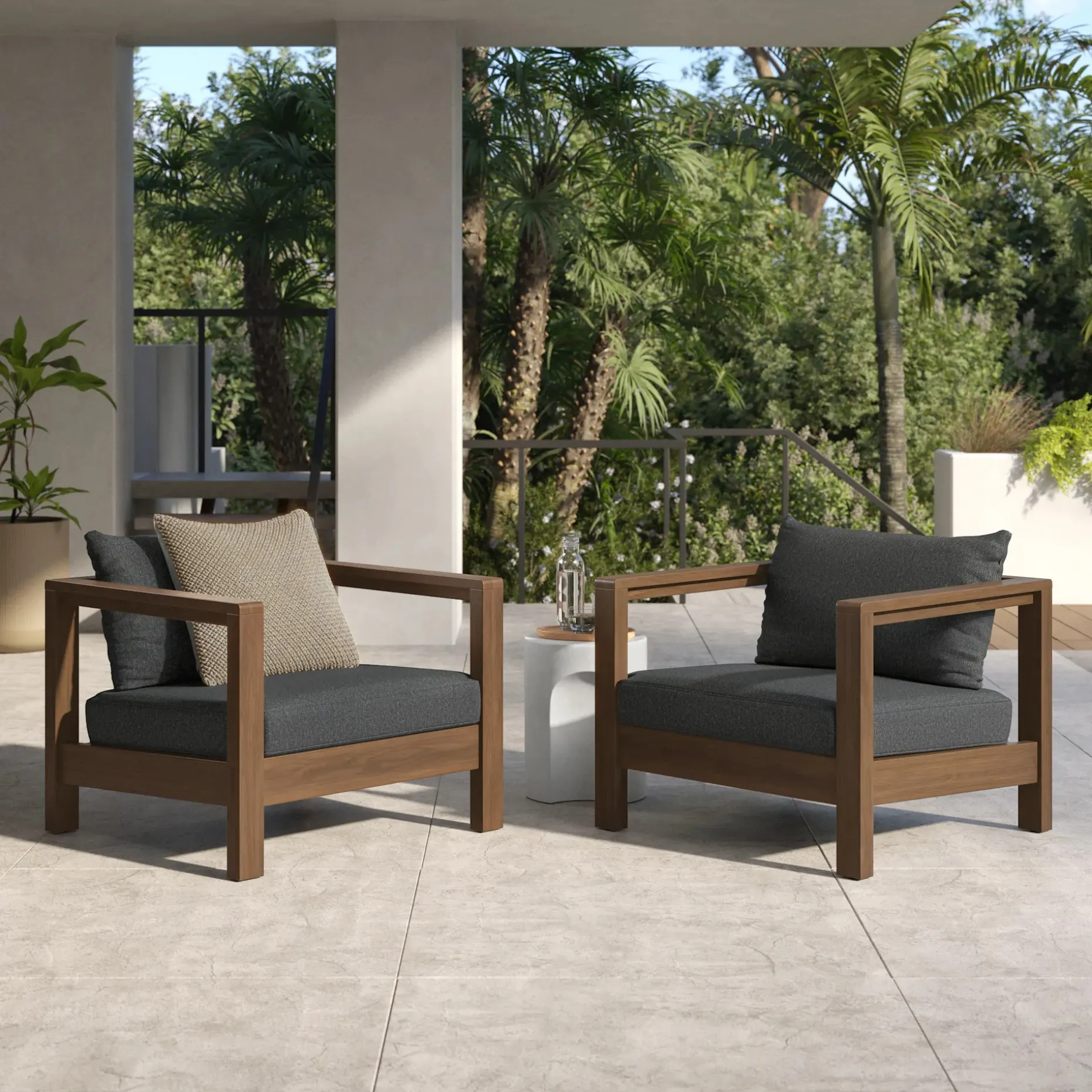 Palmera 34.5" Outdoor Lounge Chair Set - Dravite Black