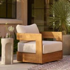 Pilou 32.75" Outdoor Swivel Chair - Dravite Ivory