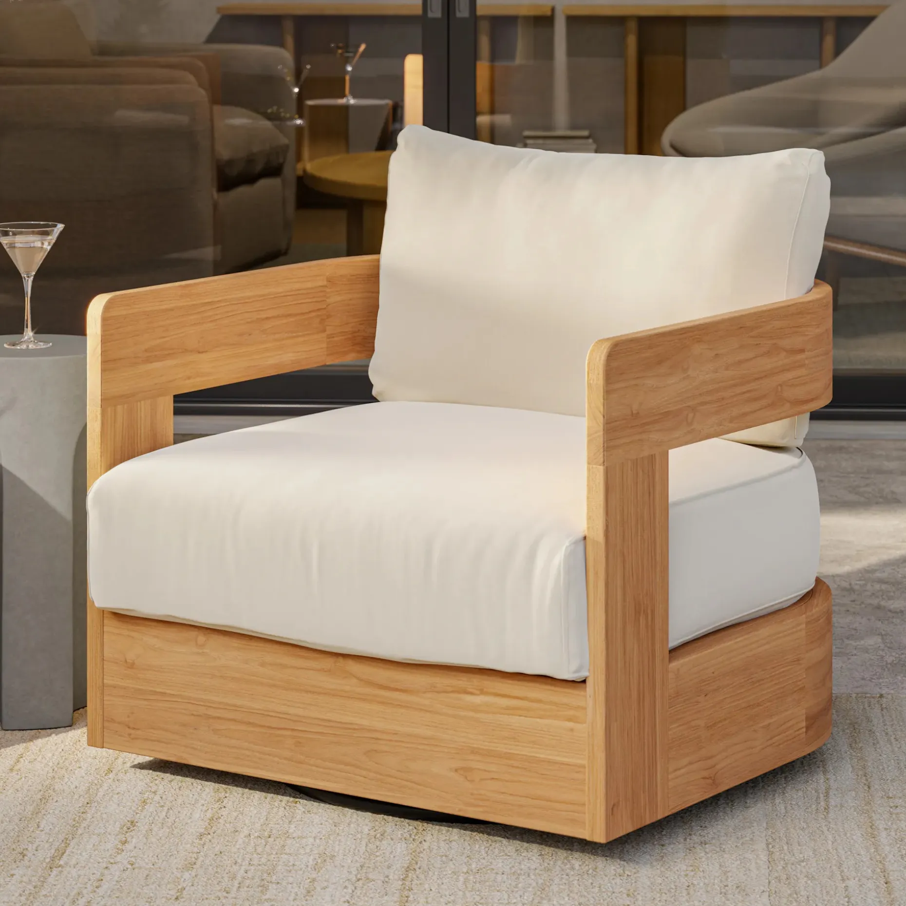 Pilou 32.75" Outdoor Swivel Chair - Dravite Ivory
