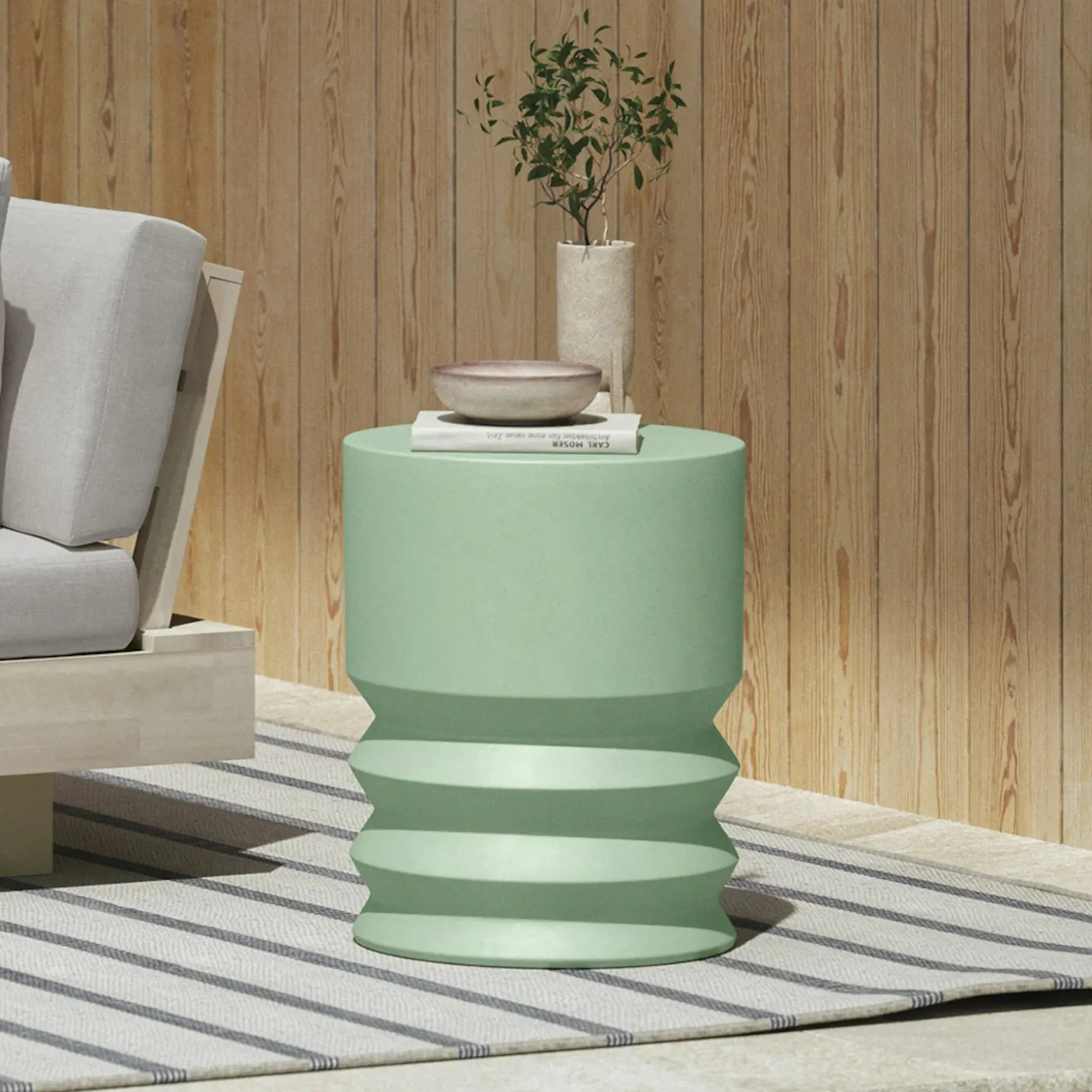 Pindo Outdoor Concrete Side Table - Khaki Green