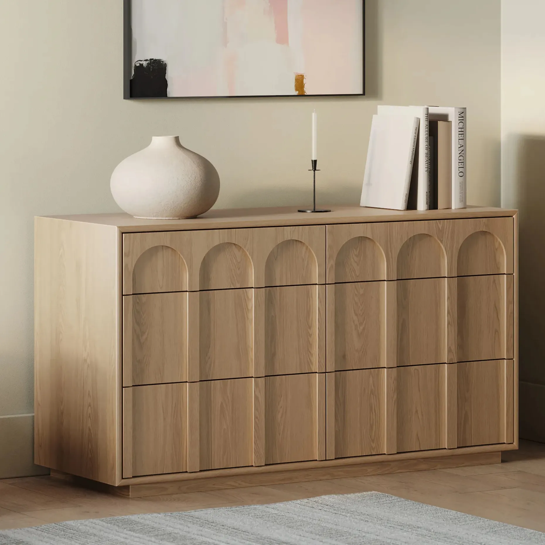 Prima 6-Drawer Double Dresser - White Oak