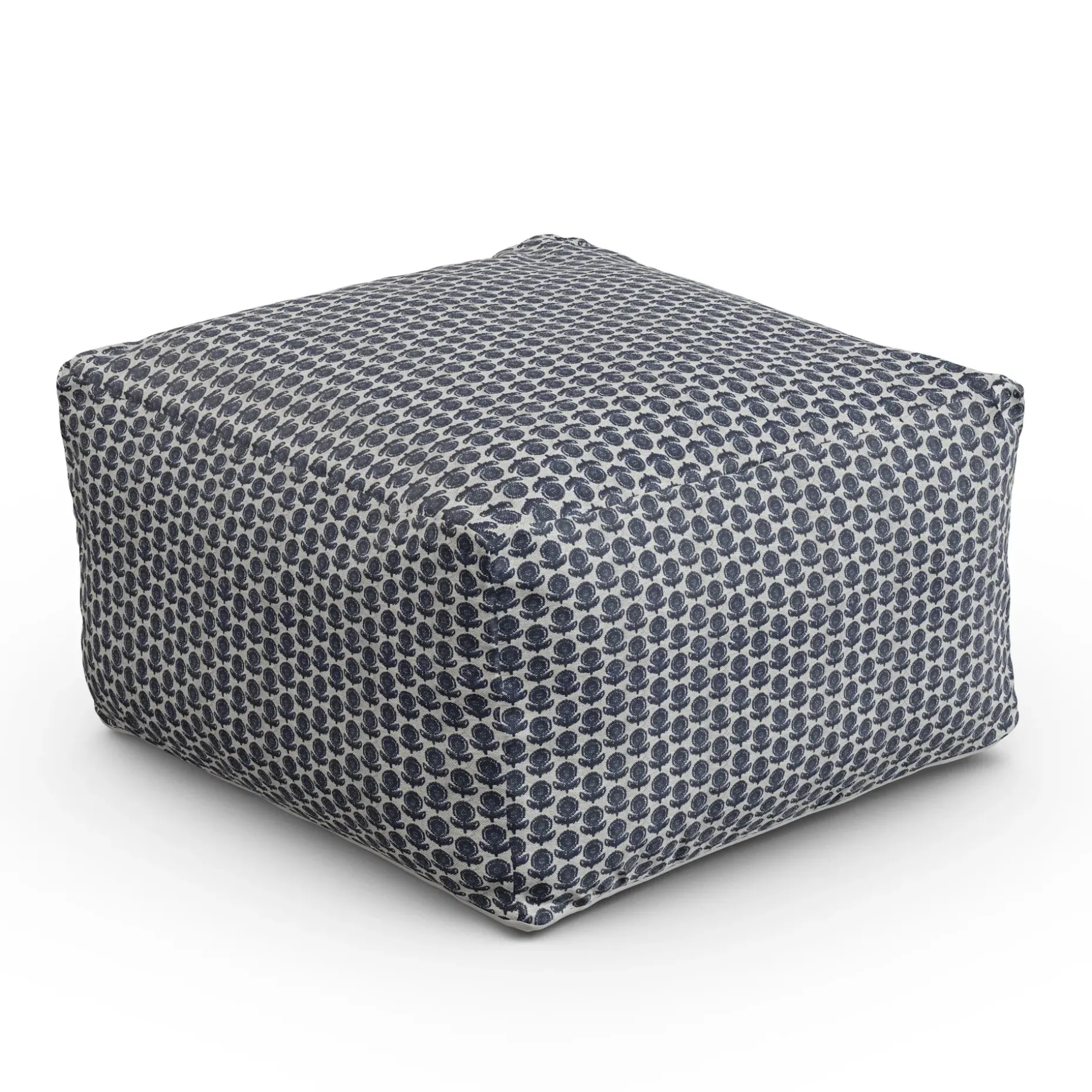 Priya 25.5" Pouf - Blue Blockprint