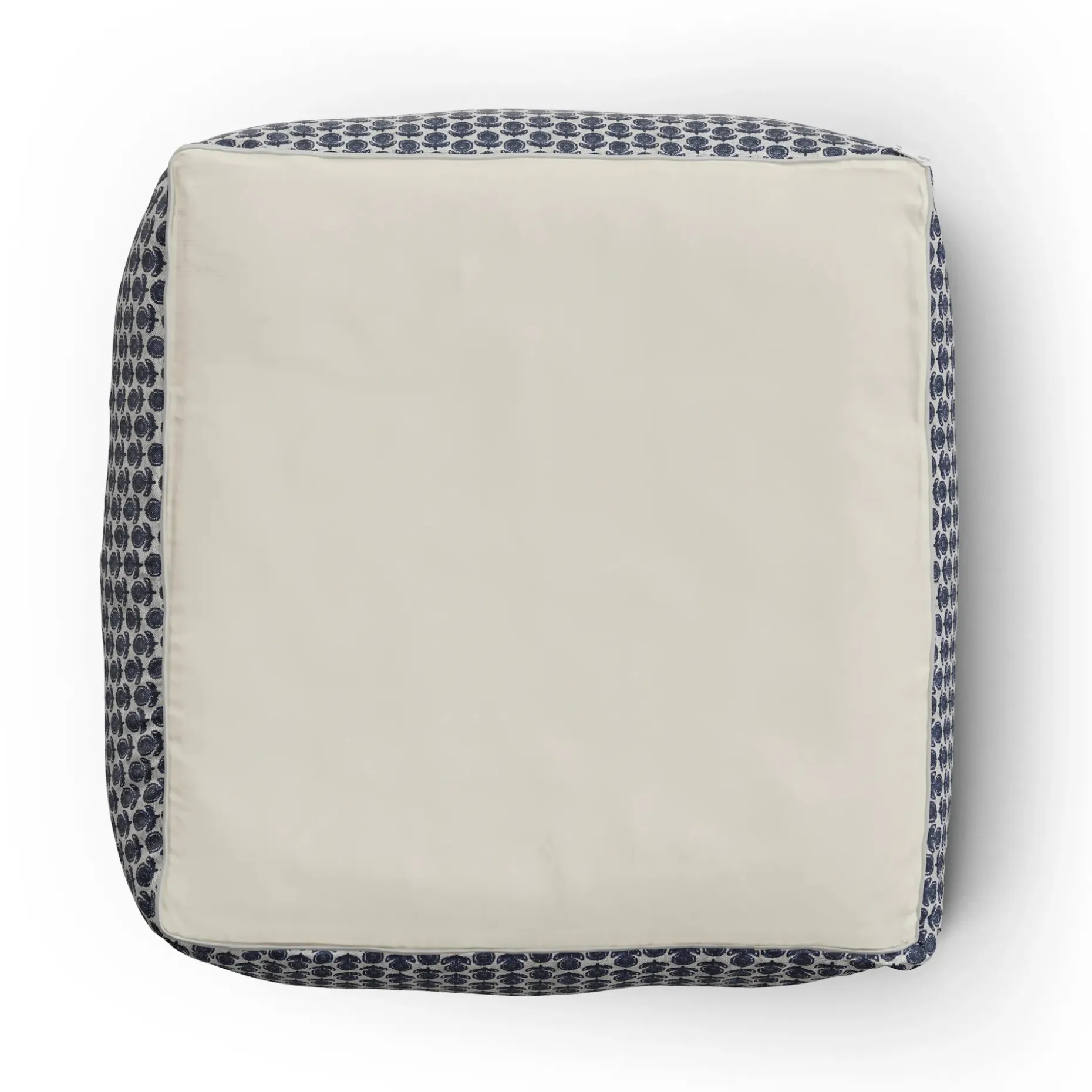 Priya 25.5" Pouf - Blue Blockprint