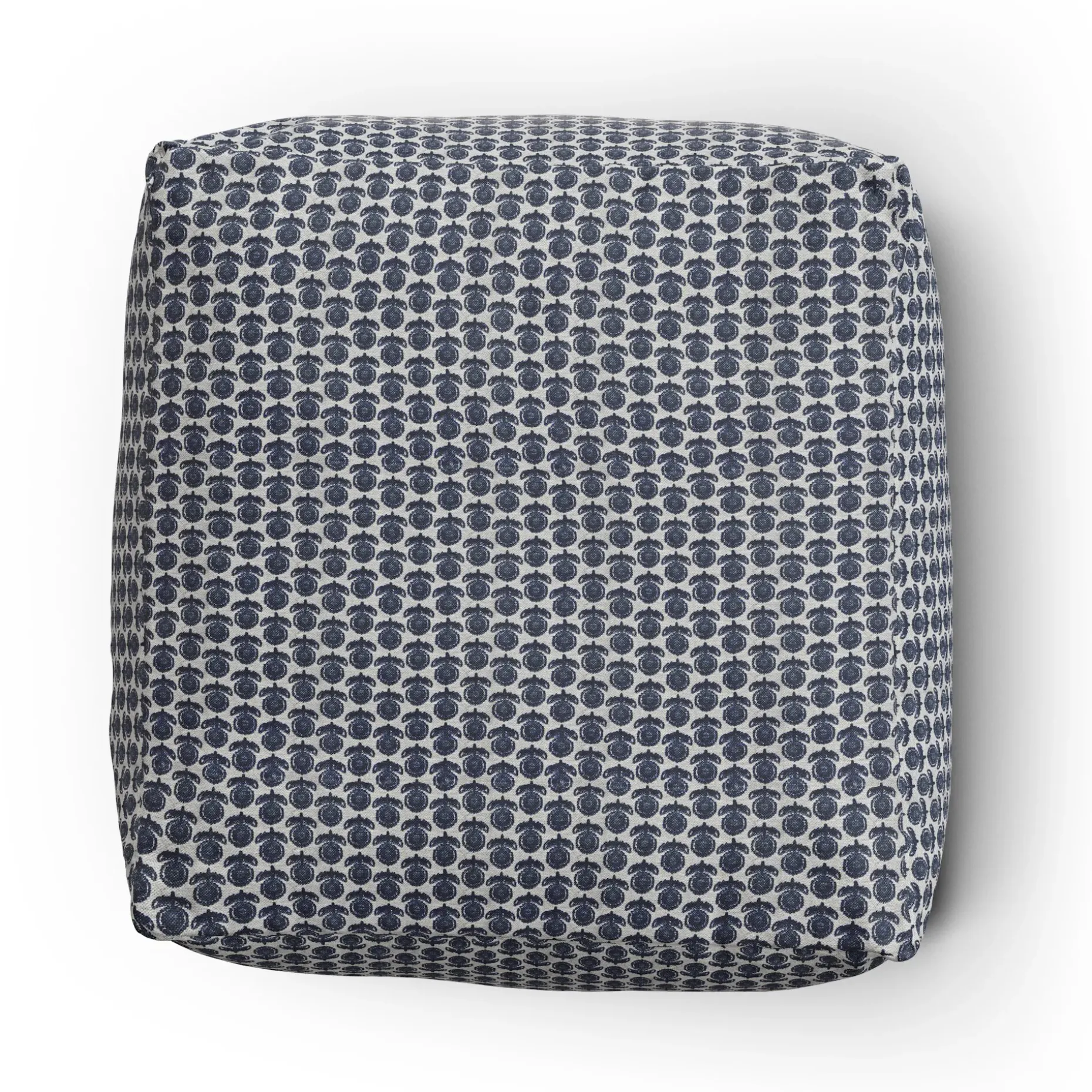 Priya 25.5" Pouf - Blue Blockprint