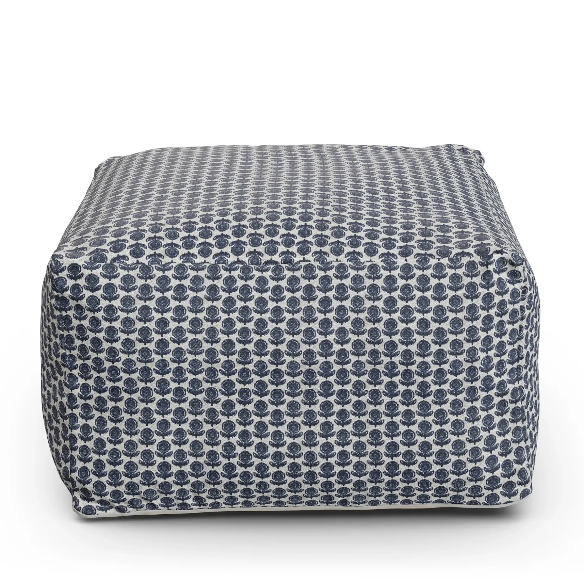 Priya 25.5" Pouf - Blue Blockprint