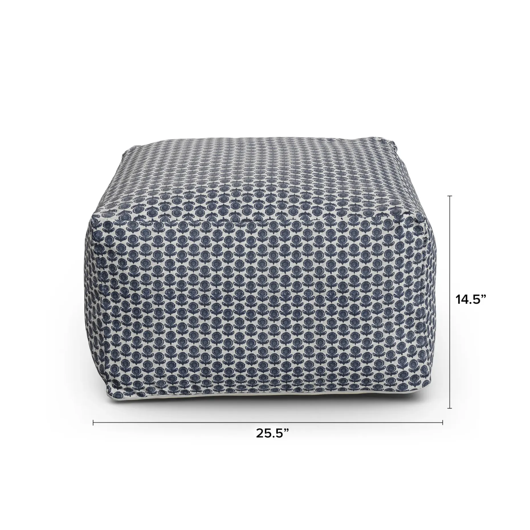 Priya 25.5" Pouf - Blue Blockprint