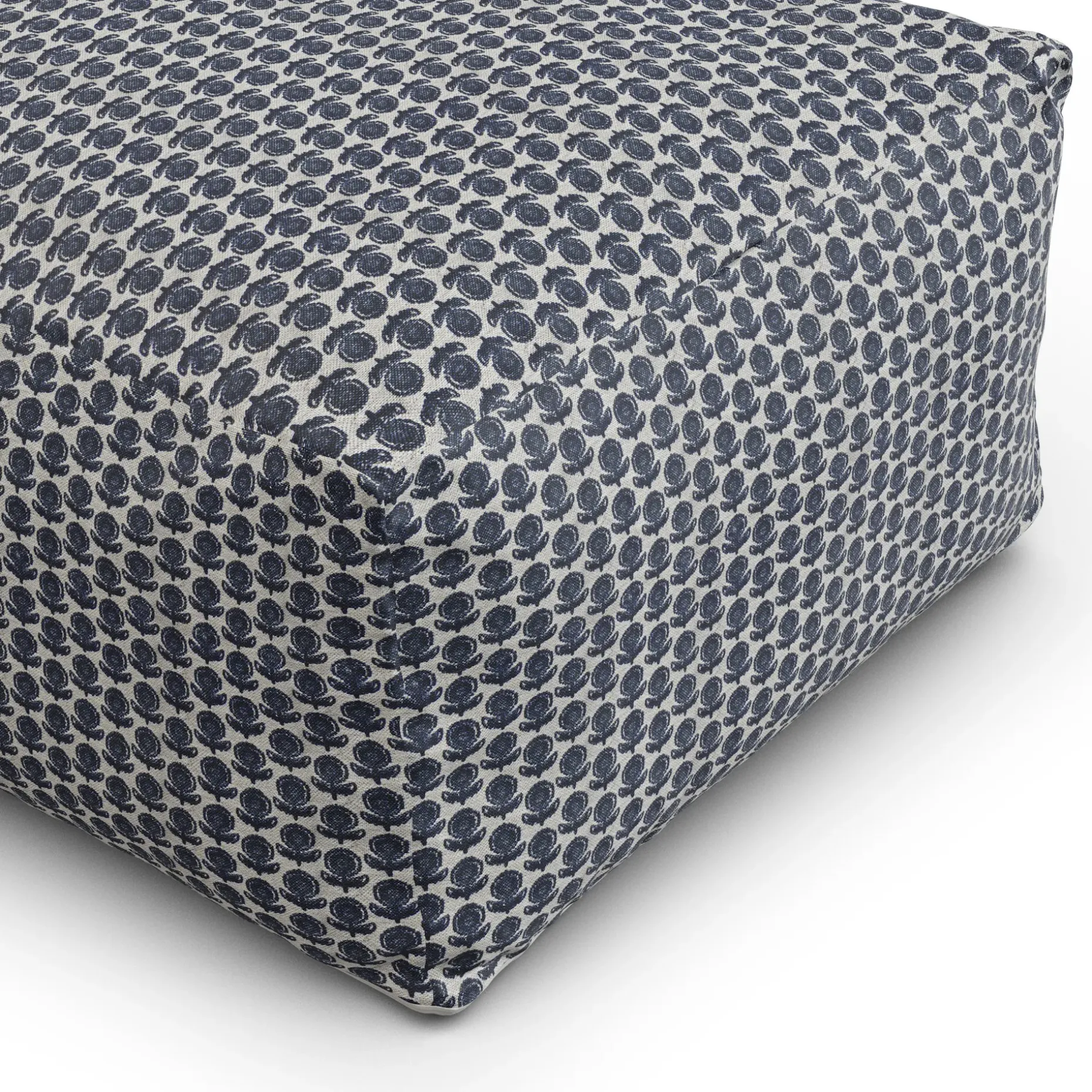 Priya 25.5" Pouf - Blue Blockprint