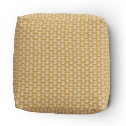 Priya 25.5" Pouf - Yellow Blockprint