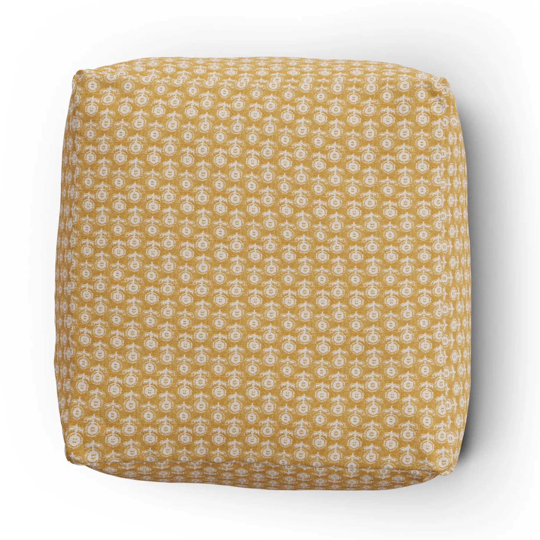 Priya 25.5" Pouf - Yellow Blockprint
