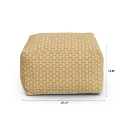 Priya 25.5" Pouf - Yellow Blockprint