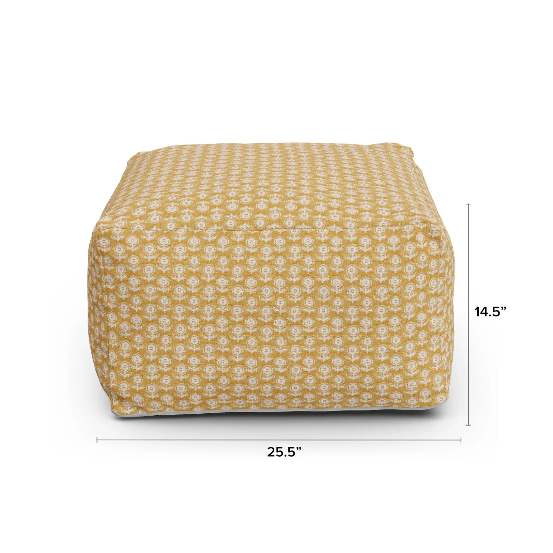 Priya 25.5" Pouf - Yellow Blockprint