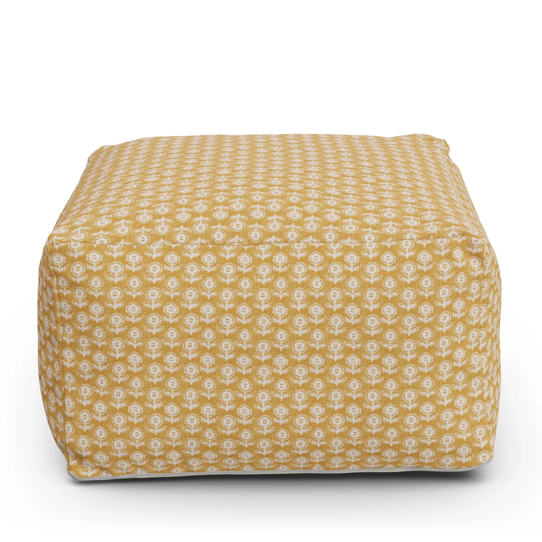 Priya 25.5" Pouf - Yellow Blockprint