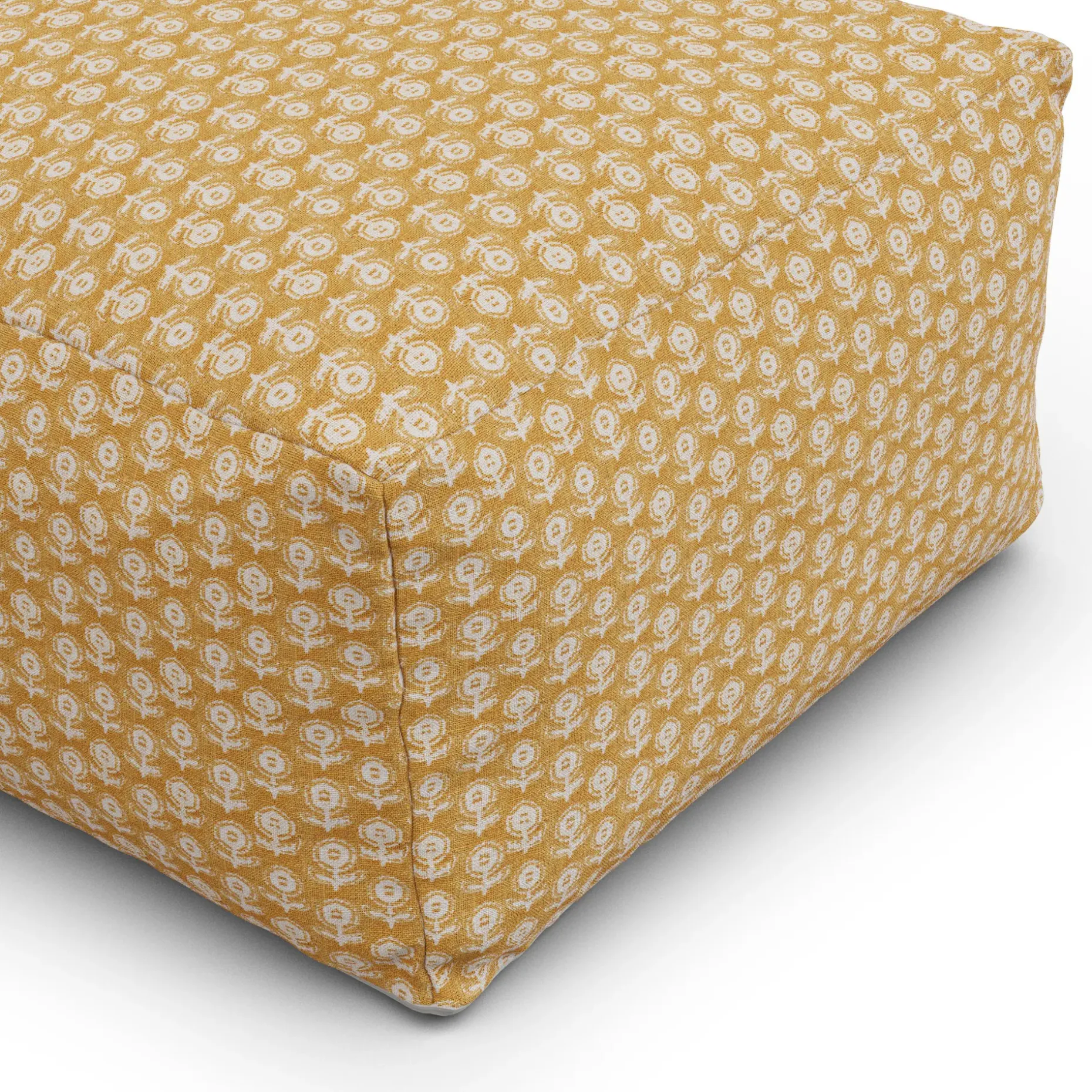 Priya 25.5" Pouf - Yellow Blockprint