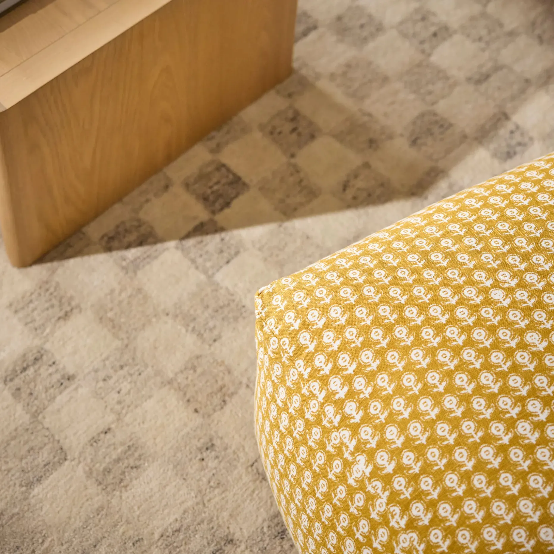 Priya 25.5" Pouf - Yellow Blockprint