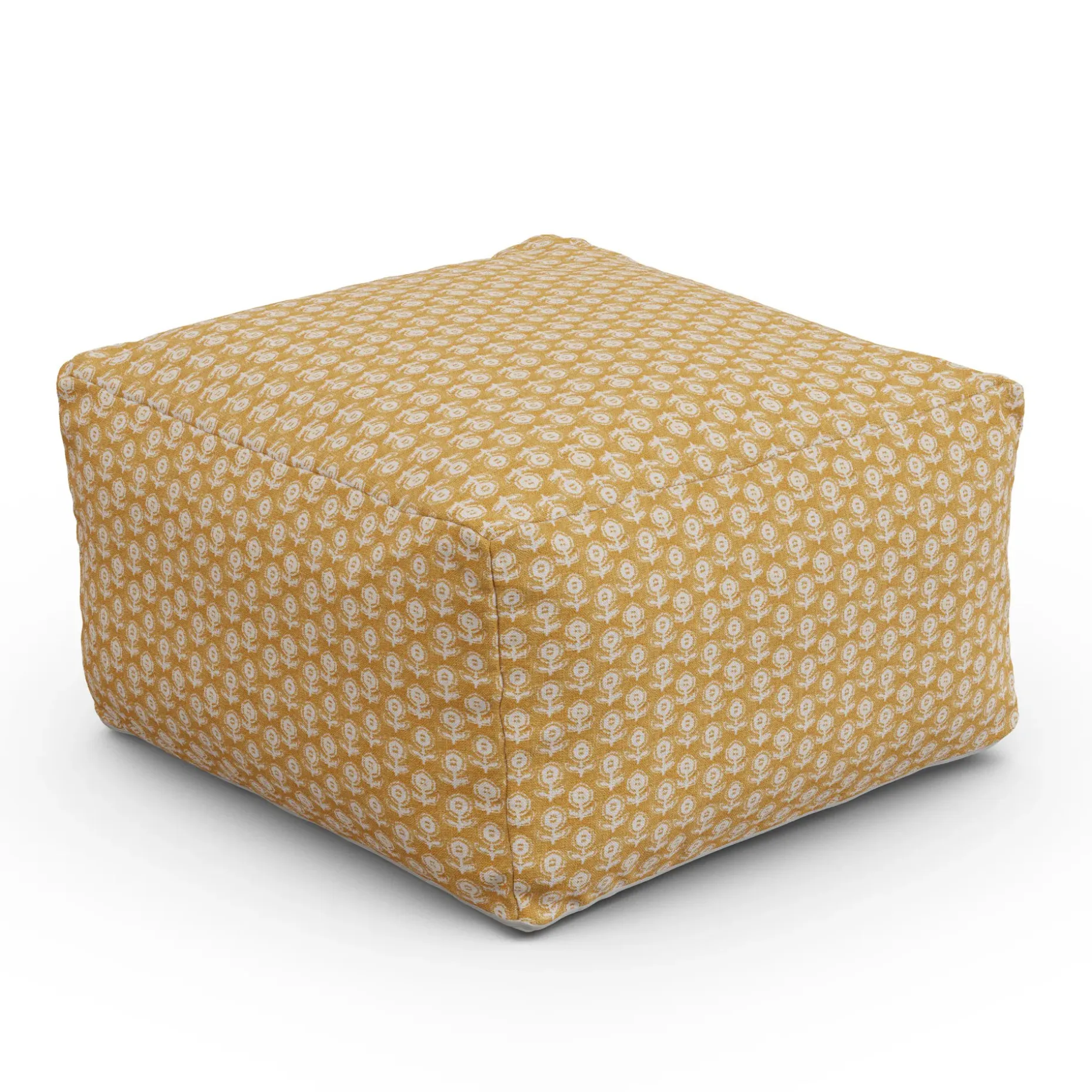 Priya 25.5" Pouf - Yellow Blockprint