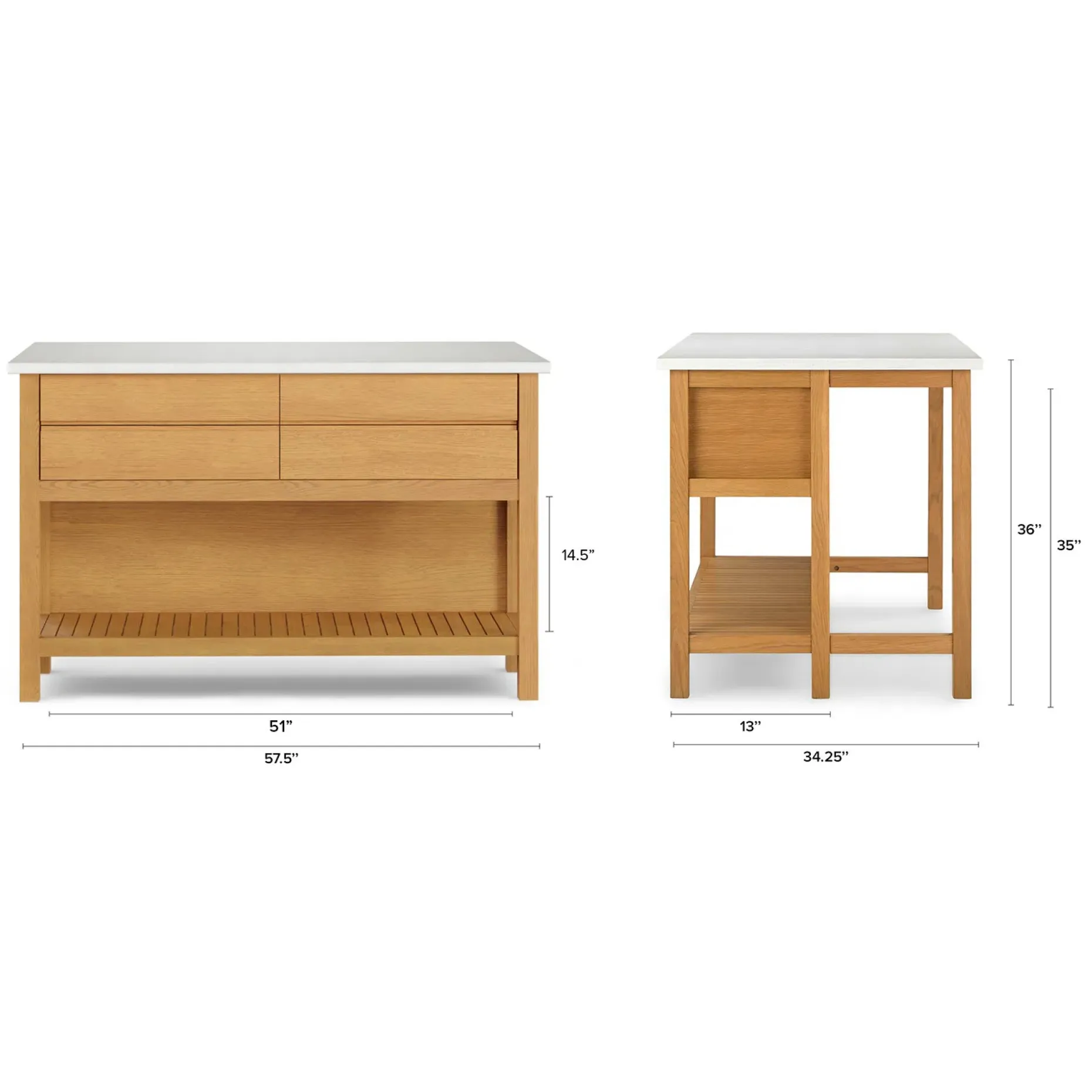 Quincy 57.5" Kitchen Island - Oak