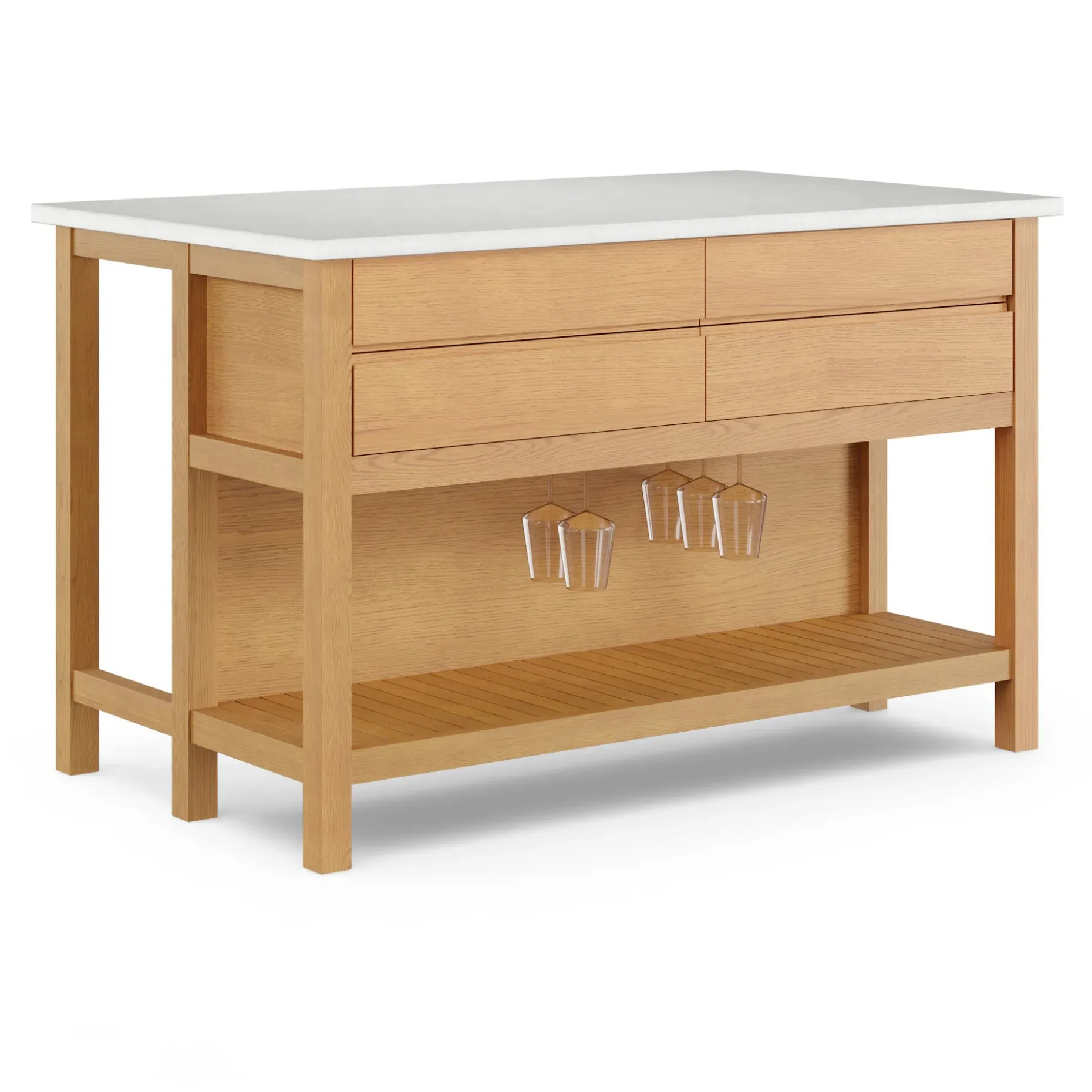 Quincy 57.5" Kitchen Island - Oak